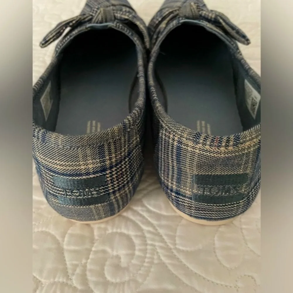 Toms Alpargata Citadel Blue Classic Plaid/Bow flats Sz 11 - Picture 7 of 15